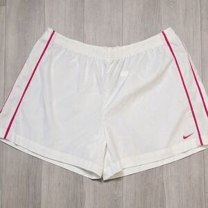 Nike Womens Athletic Shorts XL White Pink Swoosh Running Gym Activewear